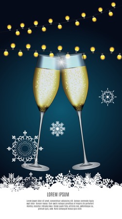 Abstract Beauty Merry Christmas and New Year Background with Glasses of Champagne. Vector Illustration EPS10のイラスト素材