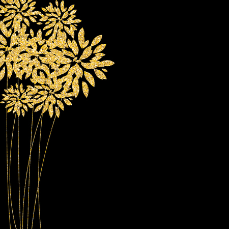Abstract Floral Glossy Golden Background. Gold Flowers on Black. Vector Illustration EPS10のイラスト素材