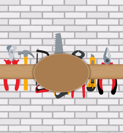 Repair Tools and Instruments on Brick Wall Vector Illustration Bのイラスト素材