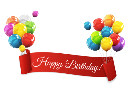 Color Glossy Balloons Birthday Background Vector Illustration.のイラスト素材