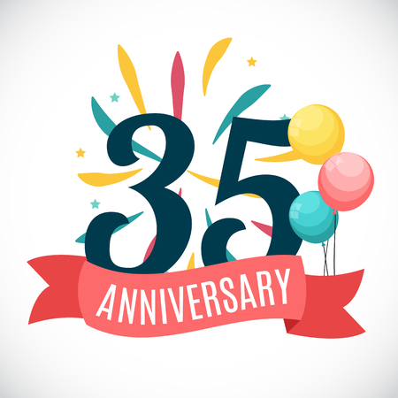 Anniversary 35 Years Template with Ribbon Vector Illustrationのイラスト素材