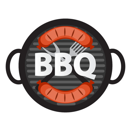BBQ Icon with Grill Tools and Sausage. Vector Illustrationのイラスト素材