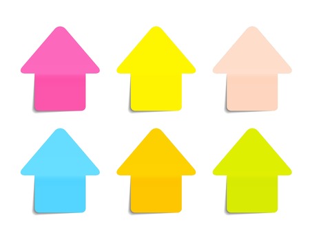 Sticky Office Paper Sheets Notes, Arrow Sign Pack Collection Set with Shadow Isolated on Transparent Background Vector Illustrationのイラスト素材