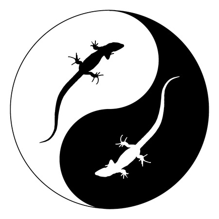 Silhouette lizard Yin Yang. Isolated Vector Illustration.のイラスト素材