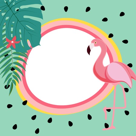Cute Summer Abstract Frame Background with Pink Flamingo Vector Illustrationのイラスト素材
