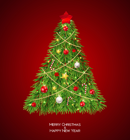 Merry Christmas and New Year Background with Christmas Tree. Vector Illustration EPS10のイラスト素材