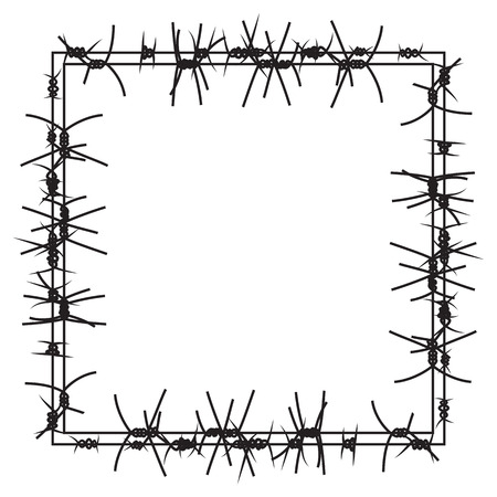 Silhouette of severe obstacle. Barbed wire fencing in the form of frame.のイラスト素材