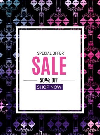 Abstract striped sale banner design with geometric illustration.のイラスト素材