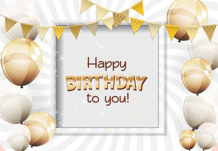 Color Glossy Happy Birthday Balloons Banner Background Vector Illustrationのイラスト素材