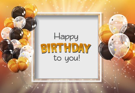 Color Glossy Happy Birthday Balloons Banner Background Vector Illustrationのイラスト素材
