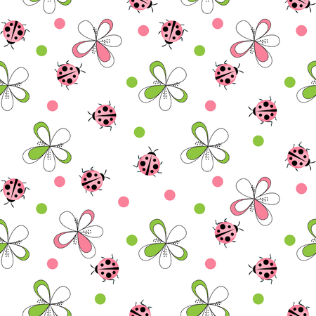 Cute Ladybug Seamless Pattern Background Vector Illustrationのイラスト素材