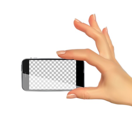 Realistic 3D Silhouette of hand with Mobile Phone. Vector Illustrationのイラスト素材