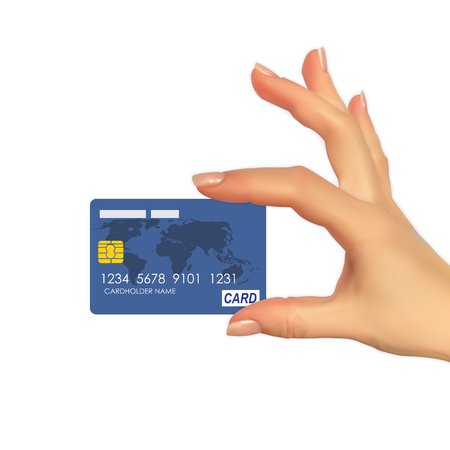 Realistic 3D Silhouette of hand with credit card. Vector Illustrationのイラスト素材
