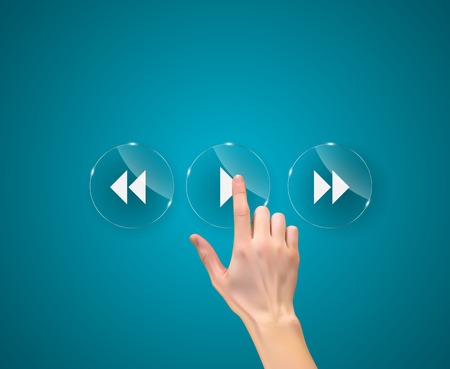 Realistic 3D Silhouette of hand with finger pressing a play buttonのイラスト素材