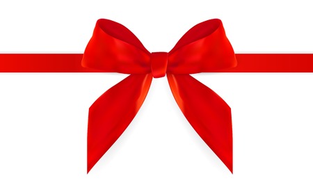 Decorative red bow with red ribbon isolated on white. 3D Realistic Vector Illustration.のイラスト素材