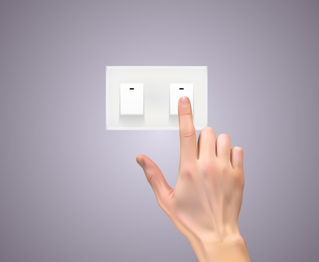 Realistic 3D Silhouette of  hand with light switch Vector Illustrationのイラスト素材