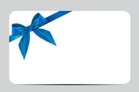 Blank Gift Card Template with Blue Bow and Ribbon. Vector Illustration for Your Businessのイラスト素材