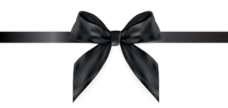 Decorative black bow with ribbon isolated on white. 3D Realistic Vector Illustrationのイラスト素材