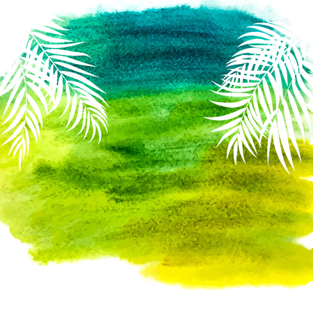 Beautifil Palm Tree Leaf  Silhouette with Aquarelle Watercolor Paint Background Vector Illustrationのイラスト素材