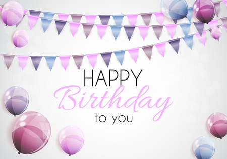 Color Glossy Happy Birthday Balloons Banner Background Vector Illustrationのイラスト素材