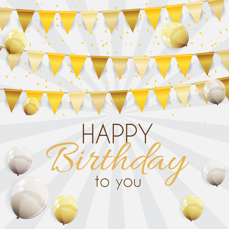 Color Glossy Happy Birthday Balloons Banner Background Vector Illustrationのイラスト素材