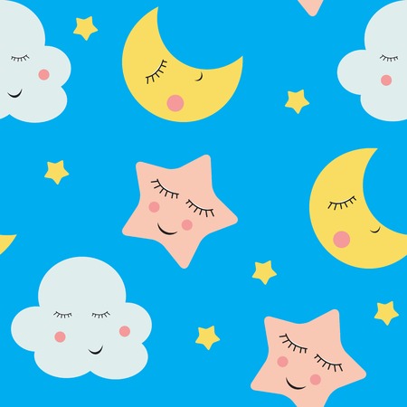 Cute Clouds, Star and Moons Seamless Pattern Background Vector Illustration EPS10のイラスト素材