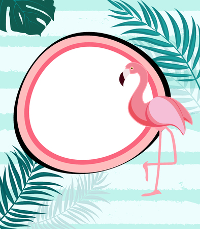 Abstract Tropical Background with Flamingo and Palm Leaves. Vector Illustration EPS10のイラスト素材