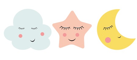 Cute Cloud, Star and Moon Vector Illustration EPS10のイラスト素材