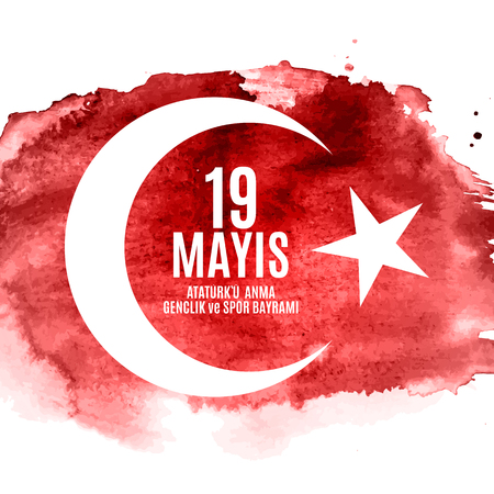 19th may commemoration of Ataturk, youth and sports day (Turkish Speak: 19 mayis Ataturk'u anma, genclik ve spor bayrami).  Turkish holiday greeting card. Vector Illustration EPS10のイラスト素材