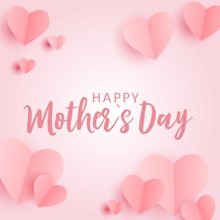 Happy Mothers day greeting card with Paper Origami Hearts background. Vector Illustrationの販売画像