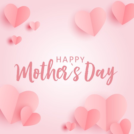 Happy Mothers day greeting card with Paper Origami Hearts background. Vector Illustration