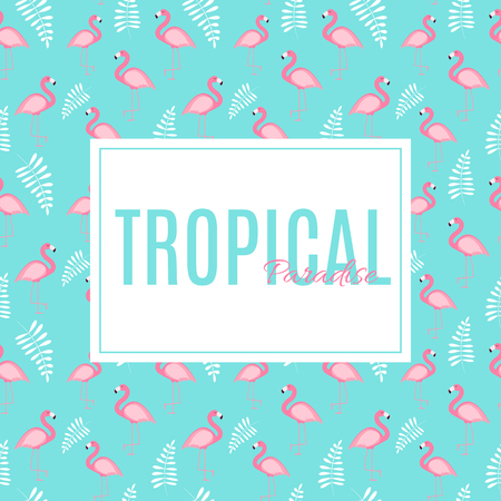 Cute Summer Abstract Frame Background with Pink Flamingo Vector Illustration