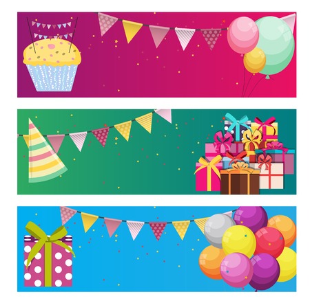 Party Background Baner with Flags and Balloons Vector Illustrationのイラスト素材