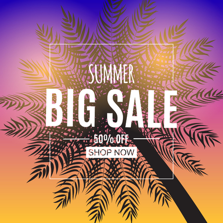 Abstract Summer Sale Background with Palm Leaves. Vector Illustrationのイラスト素材