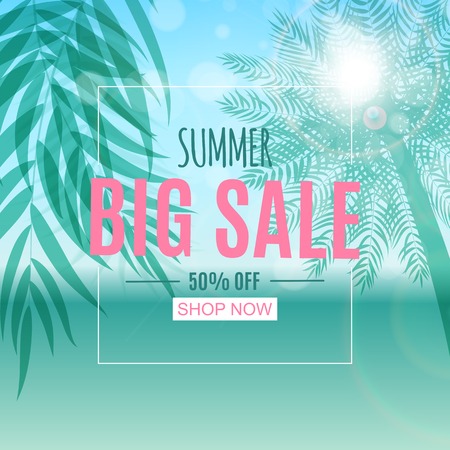 Abstract Summer Sale Background with Palm Leaves. Vector Illustrationのイラスト素材