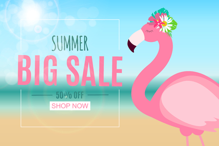 Abstract Summer Sale Background with Flamingo. Vector Illustrationのイラスト素材