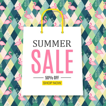 Abstract Summer Sale Background with Shopping Bag. Vector Illustrationのイラスト素材