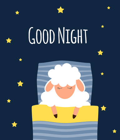 Cute little sheep on the night sky. Good night. vector illustration. EPS10のイラスト素材