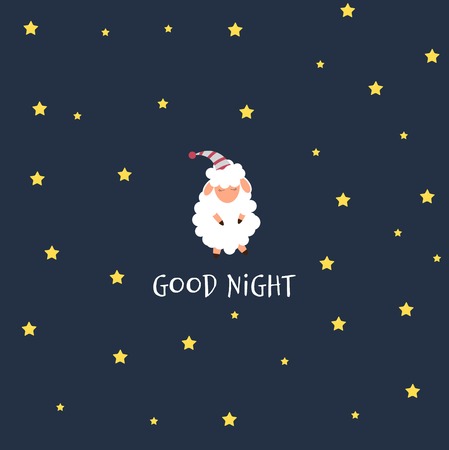 Cute little sheep on the night sky. Sweet dreams. vector illustration. EPS10のイラスト素材