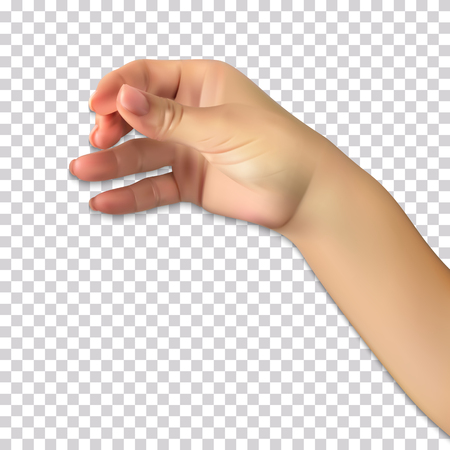 Realistic hand of man holds presumed glass of alcoholic beverage on transparent background. Vector Illustration. EPS10のイラスト素材