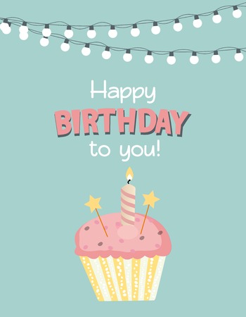 Happy Birthday Card Baner Background  with Cake. Vector Illustrationのイラスト素材