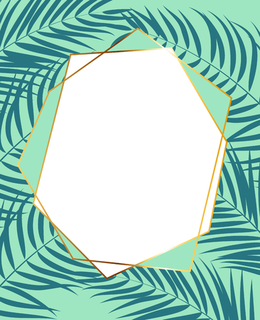 Beautifil Golden Frame with Palm Tree Leaf  Silhouette Vector Illustrationのイラスト素材