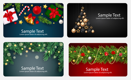 Set of cards with Christmas BALLS, stars and snowflakes, Vector illustration EPS10のイラスト素材