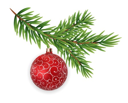 Christmas decorations. Fir tree branch with ball. Vector Illustration EPS10のイラスト素材
