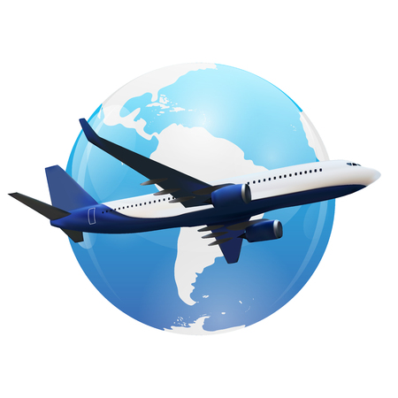 Airplane flight background above world map. Vector Illustration eps10のイラスト素材