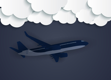 Abstract Clouds with flying realistic 3D airplane Vector Illustration. EPS10のイラスト素材