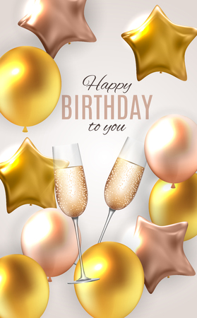 Color Glossy Happy Birthday Balloons Banner Background Vector Illustration EPS10のイラスト素材