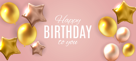 Color Glossy Happy Birthday Balloons Banner Background Vector Illustration EPS10のイラスト素材