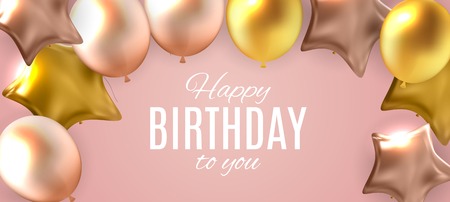 Color Glossy Happy Birthday Balloons Banner Background Vector Illustration EPS10のイラスト素材