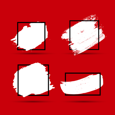 Grunge Brush paint ink stroke with square frame backgrounds set. Vector Illustrationのイラスト素材